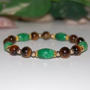 Jade Bracelet,Jade and Tiger Eye Beads,Gemstone Handmade Bracelet